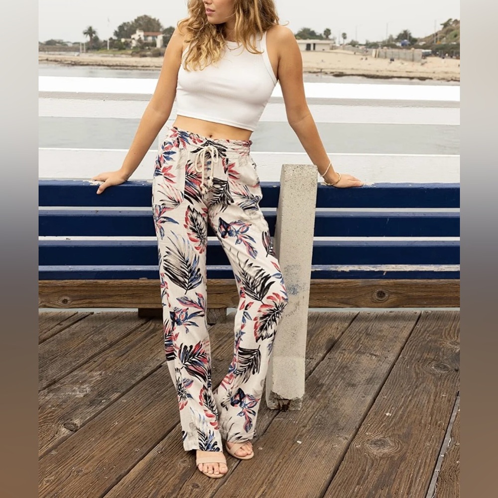 Cali 1850 Linen Tropical Floral Print Pant